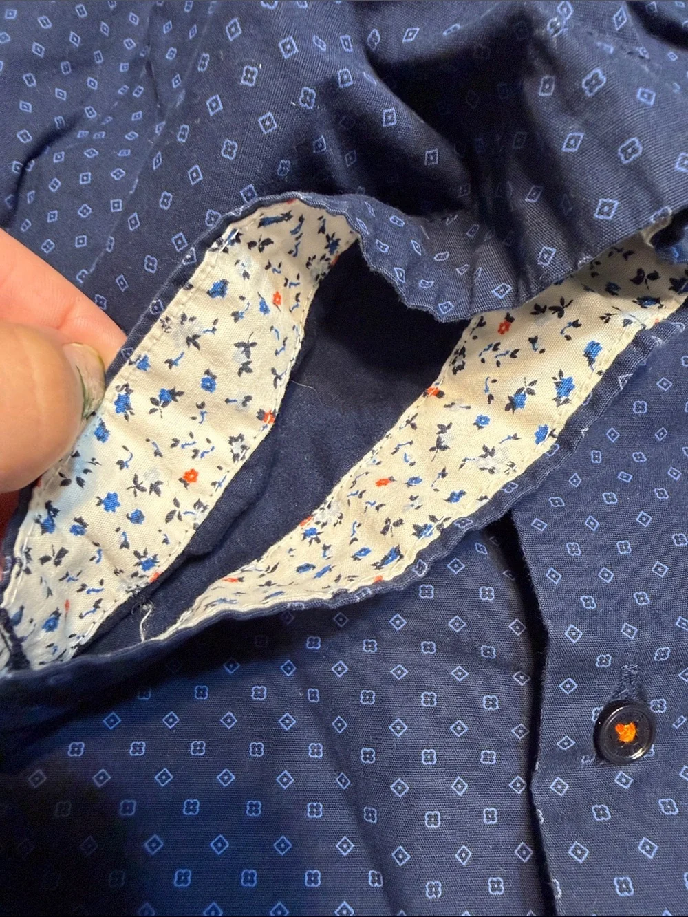 Denim & Flower Navy Short-Sleeve Button-Down with Micro Dot Print - Picture 6 of 6